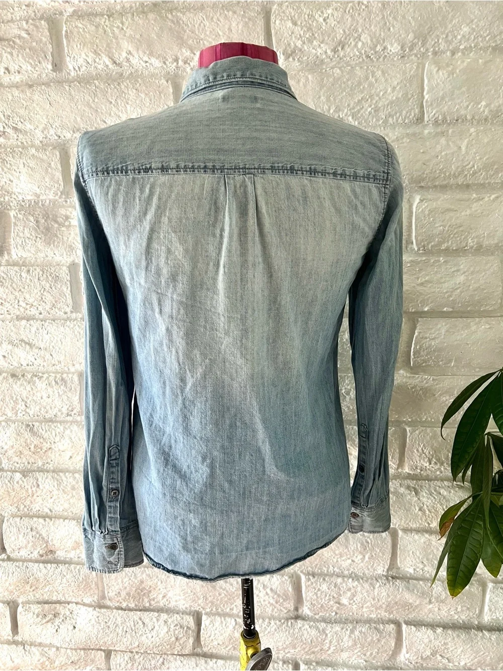 J. Crew Light Blue Beaded Denim Button Down Shirt Size 0
